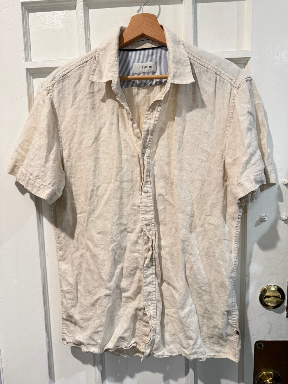 Casual Short-Sleeve Button-Down Shirt in Cream